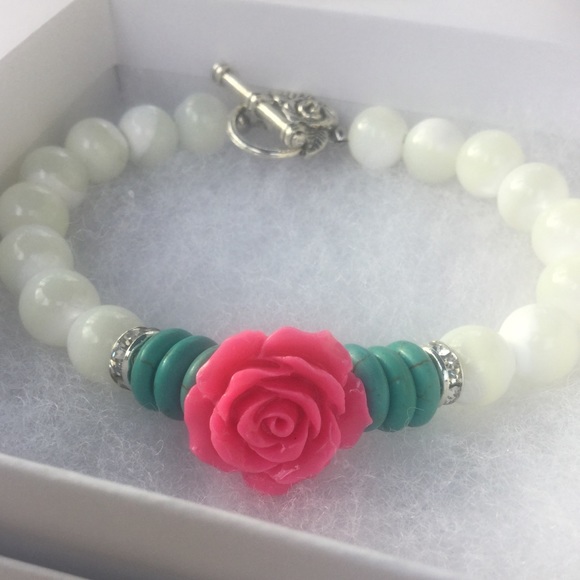 PeaceFrog Jewelry - Mother of Pearl Pink Rose Bracelet